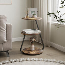 Small Round Coffee Table With 3 Color Led Lights, End Table With 3 Tier Storage Shelves, Bedside Sofa Side Tables For Living Room - thumbnail 3