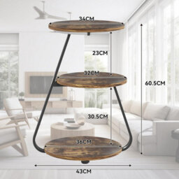 Small Round Coffee Table With 3 Color Led Lights, End Table With 3 Tier Storage Shelves, Bedside Sofa Side Tables For Living Room - thumbnail 2