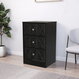 Genoa Ready Assembled Satin Black No Effect 3 Drawer Bedside Chest (H)726mm (W)450mm (D)395mm - thumbnail 1