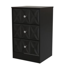 Genoa Ready Assembled Satin Black No Effect 3 Drawer Bedside Chest (H)726mm (W)450mm (D)395mm - thumbnail 2