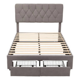 Upholstered Double Storage Bed Frame With Padded Headboard And 2 Drawers - thumbnail 5
