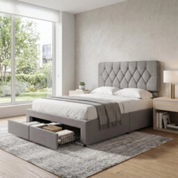Upholstered Double Storage Bed Frame With Padded Headboard And 2 Drawers - thumbnail 4
