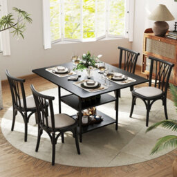 Costway Rectangular Dining Table For 4-6 Kitchen Table 100 X 120Cm-Black - thumbnail 4
