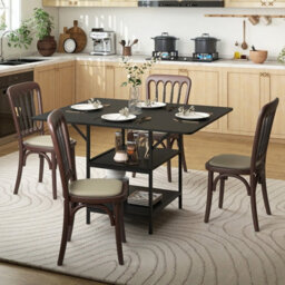 Costway Rectangular Dining Table For 4-6 Kitchen Table 100 X 120Cm-Black - thumbnail 5