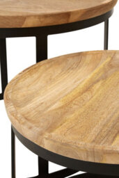 Orsina Set Of Two Mango Wood Nesting Tables, Industrial Round Wooden Tables For Living Room, Space-Saving Tables - thumbnail 2