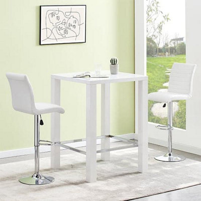 Furniture in Fashion Jam Square Glass White Gloss Bar Table 2 Ripple White Stools - image 1