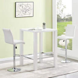 Furniture in Fashion Jam Square Glass White Gloss Bar Table 2 Ripple White Stools - thumbnail 1