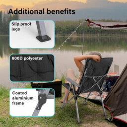 Vivo Luxury Adjustable Camping Chairs Heavy Duty Outdoor High Back Padded Folding - 2 Black Chairs - thumbnail 6