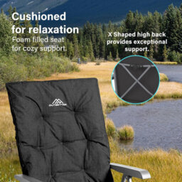 Vivo Luxury Adjustable Camping Chairs Heavy Duty Outdoor High Back Padded Folding - 2 Black Chairs - thumbnail 5