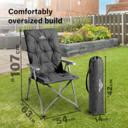 Vivo Luxury Adjustable Camping Chairs Heavy Duty Outdoor High Back Padded Folding - 2 Black Chairs - thumbnail 2