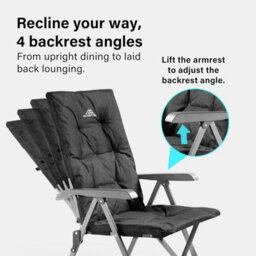 Vivo Luxury Adjustable Camping Chairs Heavy Duty Outdoor High Back Padded Folding - 2 Black Chairs - thumbnail 4