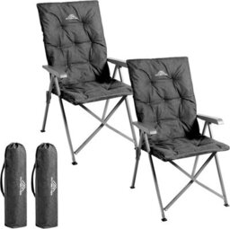 Vivo Luxury Adjustable Camping Chairs Heavy Duty Outdoor High Back Padded Folding - 2 Black Chairs - thumbnail 1