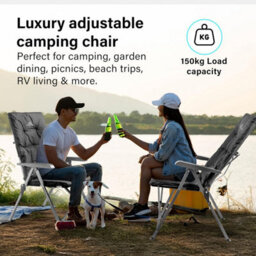 Vivo Luxury Adjustable Camping Chairs Heavy Duty Outdoor High Back Padded Folding - 2 Black Chairs - thumbnail 3