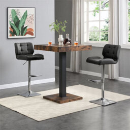 Furniture in Fashion Topaz Rustic Oak Wooden Bar Table With 2 Candid Black Stools - thumbnail 1