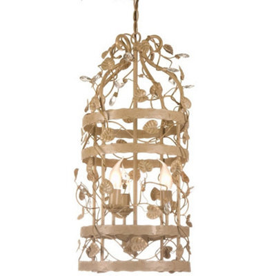 Luminosa Lighting Luminosa Michelan 3 Light Wire Frame Pendant Ceiling Light Beige Gold