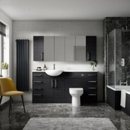 FNX Bathrooms Element Fitted Wall Hung 2 Door Mirror Unit 600mm Charcoal Black - thumbnail 1