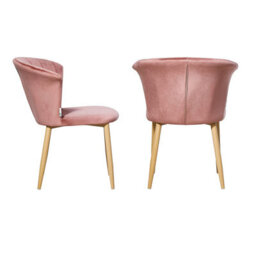 Life Interiors Set Of 2 Pink Elsa Velvet Dining Chairs With Wooden Legs, Curved Back & Comfortable Seating - thumbnail 1