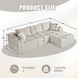 Abrihome Modular L-Shaped Corner Sofa, Comfy Deep Seat Cloud Couch For Living Room, 3-Seater With Chaise & Cup Holders,no Assembly Required - thumbnail 8