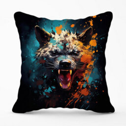 Warren Reed Designer Splashart Angry Hyena Face Cushions 60Cm X 60Cm - thumbnail 1