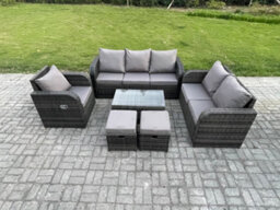 Fimous Outdoor Garden Furniture Sets 6 Pieces Wicker Rattan Furniture Sofa Sets With Coffee Table Loveseat Sofa 2 Small Footstools - thumbnail 1