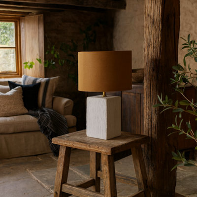 Wyld Haus Long Island Small Rectangular White Bamboo Table Lamp With Ochre Shade - image 1