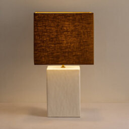 Wyld Haus Long Island Small Rectangular White Bamboo Table Lamp With Ochre Shade - thumbnail 4