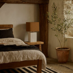 Wyld Haus Long Island Small Rectangular White Bamboo Table Lamp With Ochre Shade - thumbnail 2