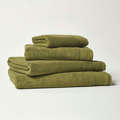 Homescapes Moss Green 100% Combed Egyptian Cotton Set Of 2 Face Cloths 700 Gsm - image 1