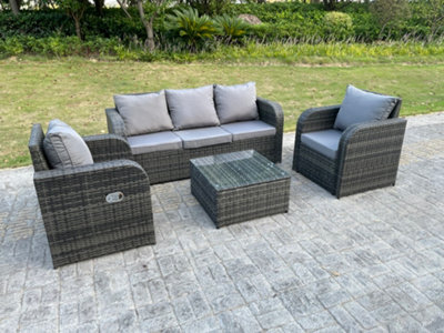 Fimous Pe Rattan Garden Furniture Set Adjustable Chair Sofa Lounge Sofa Set Square Coffee Table - image 1