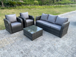 Fimous Pe Rattan Garden Furniture Set Adjustable Chair Sofa Lounge Sofa Set Square Coffee Table - thumbnail 2