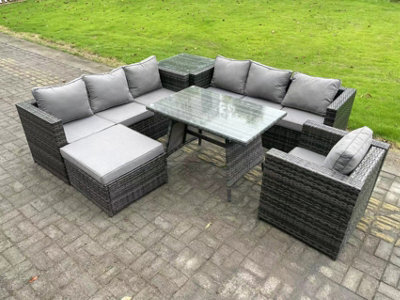 Fimous 8 Seater Wicker Pe Rattan Garden Dining Set Outdoor Furniture Sofa With Patio Dining Table Armchair - image 1