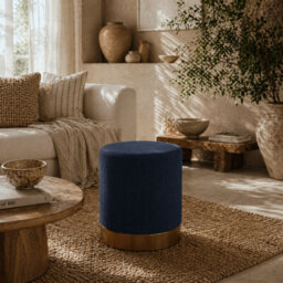 Wyld Haus Tamo Bala Dark Blue Corduroy Footstool With Gold Accent, L40 X D40 X H45Cm