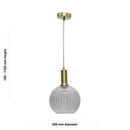 First Choice Lighting Set Of 2 Betchley - Clear Ribbed Glass Globe Satin Brass Deco Pendants - thumbnail 6