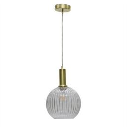 First Choice Lighting Set Of 2 Betchley - Clear Ribbed Glass Globe Satin Brass Deco Pendants - thumbnail 2