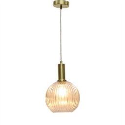 First Choice Lighting Set Of 2 Betchley - Clear Ribbed Glass Globe Satin Brass Deco Pendants - thumbnail 3