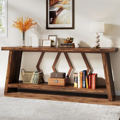 180Cm Farmhouse Console Table 2-Tier Narrow Wooden Entryway Table For Hallway - image 1