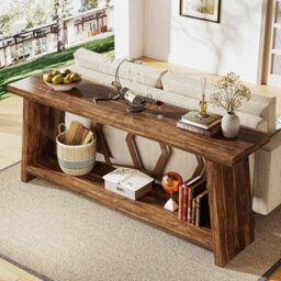 180Cm Farmhouse Console Table 2-Tier Narrow Wooden Entryway Table For Hallway - thumbnail 6