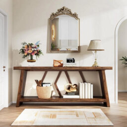 180Cm Farmhouse Console Table 2-Tier Narrow Wooden Entryway Table For Hallway - thumbnail 5