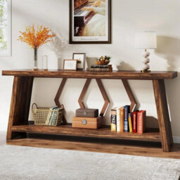 180Cm Farmhouse Console Table 2-Tier Narrow Wooden Entryway Table For Hallway