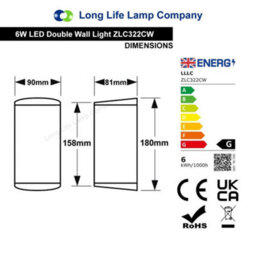 Long Life Lamps Company Modern 6W Led Double Outdoor Wall Light Stainless Steel Cool White - thumbnail 2