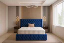Adore Designs Chesterfield Plush Velvet Divan Bed, Winged Headboard, Mattress & Footboard - 3Ft Single - Blue - 2 Drawers Left Side - thumbnail 2