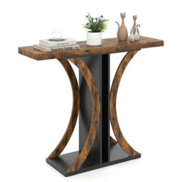 Console Table 100Cm Rectangular Geometric Frame Industrial Sofa Accent Brown - thumbnail 1
