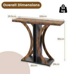 Console Table 100Cm Rectangular Geometric Frame Industrial Sofa Accent Brown - thumbnail 2