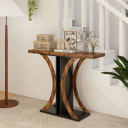 Console Table 100Cm Rectangular Geometric Frame Industrial Sofa Accent Brown - thumbnail 3