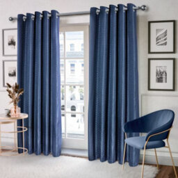 Wave Woven Jacquard Curtains In Navy, 228Cm X 228Cm