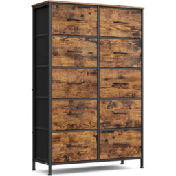 10-Drawer Fabric Chest Of Drawers, Bedroom Storage Organiser With Steel Frame, Rustic Brown And Ink Black - thumbnail 6