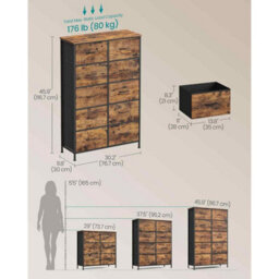 10-Drawer Fabric Chest Of Drawers, Bedroom Storage Organiser With Steel Frame, Rustic Brown And Ink Black - thumbnail 2