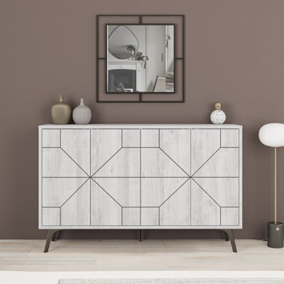 Decortie Dune Modern Sideboard Cabinet - Geometric 4 Door Console Sideboard With Metal Legs Ancient White - image 1