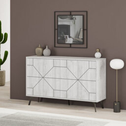 Decortie Dune Modern Sideboard Cabinet - Geometric 4 Door Console Sideboard With Metal Legs Ancient White - thumbnail 5