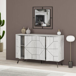 Decortie Dune Modern Sideboard Cabinet - Geometric 4 Door Console Sideboard With Metal Legs Ancient White - thumbnail 6